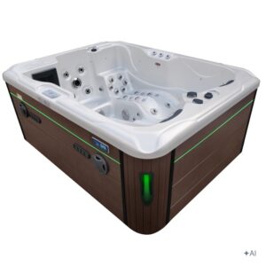 Jacuzzi ogrodowe SPA102 – Biała perła / obudowa kawa – 210 × 160 cm