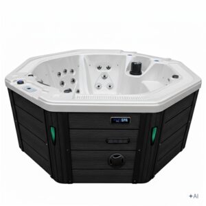 Jacuzzi ogrodowe SPA107 – Biała perła / obudowa antracyt – 220 × 220 cm