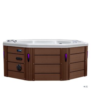 Jacuzzi ogrodowe SPA107 – Biała perła / obudowa kawa – 220 × 220 cm
