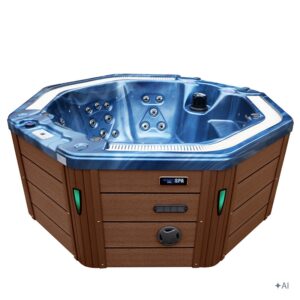 Jacuzzi ogrodowe SPA107 – Niebieska fala oceanu / obudowa kawa – 220 × 220 cm