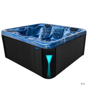 Jacuzzi ogrodowe SPA566 – Niebieska fala oceanu / obudowa antracyt – 200 × 200 cm