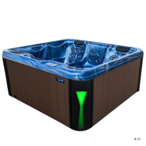 Jacuzzi ogrodowe SPA566 – Niebieska fala oceanu / obudowa kawa – 200 × 200 cm
