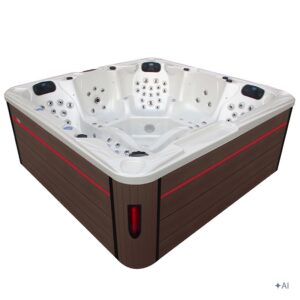 Jacuzzi ogrodowe SPA702 – Biała perła / obudowa kawa – 230 × 230 cm