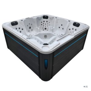 Jacuzzi ogrodowe SPA702 – Biały marmur / obudowa antracyt – 230 × 230 cm