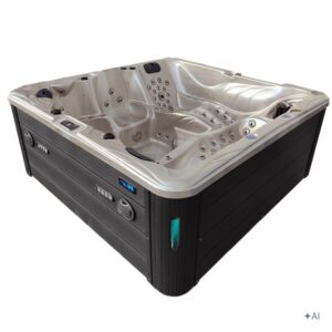 Jacuzzi ogrodowe SPA702 – Cappuccino / obudowa ciemno-szare drewno – 230 × 230 cm
