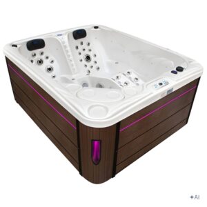 Jacuzzi ogrodowe SPA705 – Biała perła / obudowa kawa – 210 × 170 cm