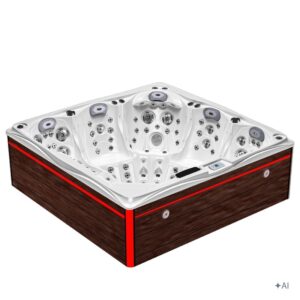 Jacuzzi ogrodowe SPA748 – Biała perła / obudowa brązowa deska f21 – 230 × 230 cm