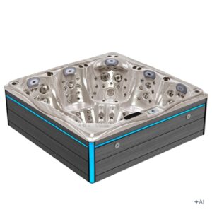 Jacuzzi ogrodowe SPA748 – Cappuccino / obudowa szara deska f24 – 230 × 230 cm