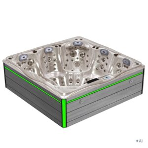 Jacuzzi ogrodowe SPA748 – Cappuccino / obudowa szara deska f27 – 230 × 230 cm