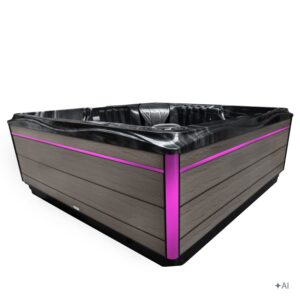Jacuzzi ogrodowe SPA748 – Czarna fala oceanu / obudowa szara deska f24 – 230 × 230 cm