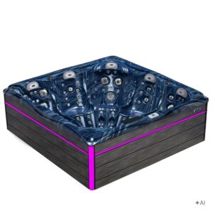 Jacuzzi ogrodowe SPA748 – Niebieska fala oceanu / obudowa szara deska f22 – 230 × 230 cm