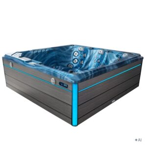 Jacuzzi ogrodowe SPA748 – Niebieska fala oceanu / obudowa szara deska f24 – 230 × 230 cm