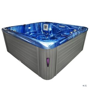 Jacuzzi ogrodowe SPA751 – Niebieska fala oceanu / obudowa szara – 210 × 210 cm